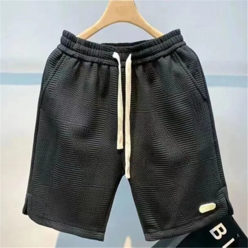 Summer Running Shorts for Men Casual Jogging Sport Short Pants Wave Pattern Solid Color Drawstring Loose Dry Gym Sports Shorts