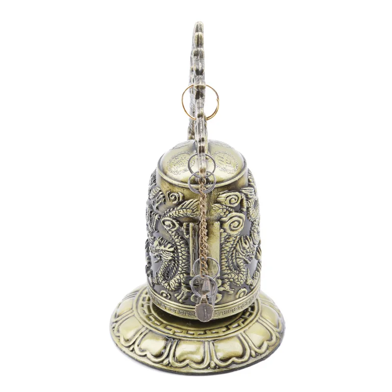 Exquisite Antique Home Decoration Zinc Alloy Vintage Style Bronze Slot Dragon Carved Buddhist Bell Chinese Geomantic Artware