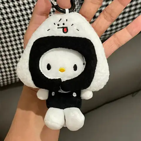 Sanrio 주먹밥 헬로 키티 인형 키 체인 만화 키티 고양이 주먹밥 모델링 펜던트 키 체인 분리형 키 체인