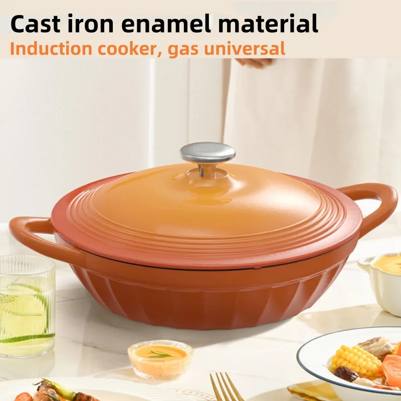 Ollas para sopa y Stock, olla esmaltada de hierro fundido, olla para estofado, olla para mariscos, Wok para el hogar, estofado, Cocina de Inducción antiadherente, Gas Universal