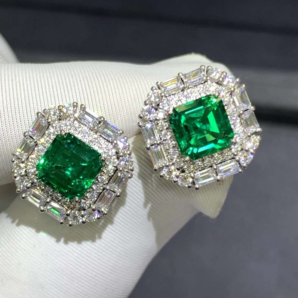 WUIHA Real 9K Gold 3.8CT GRC Muzo Emerald Gemstone Engagement Anniversary Stud Earrings for Women Gift Fine Jewelry DropShipping