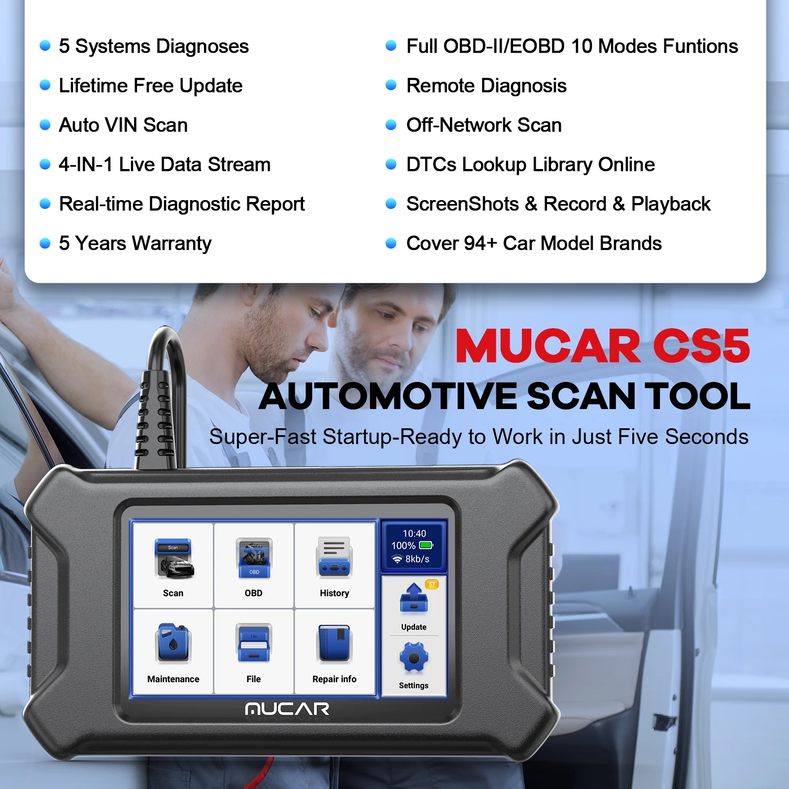 MUCAR CS5 OBD2 Scanner Car Diagnostic Tools Automotivo OBD Scanner Best Auto Diagnosis Tool Code Reader 5 Systems Lifetime Free