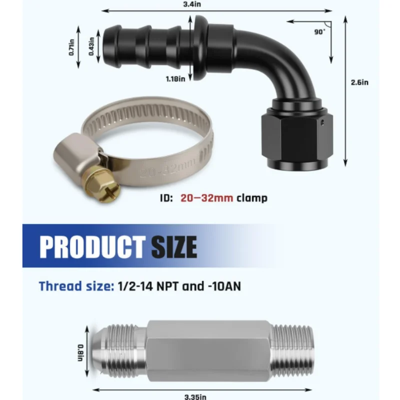 アップグレードされたヒーターホースコネクターは、ダッジラム6.7Lカミンズ2007.5+に適合、10ANプッシュロックフィッティング
