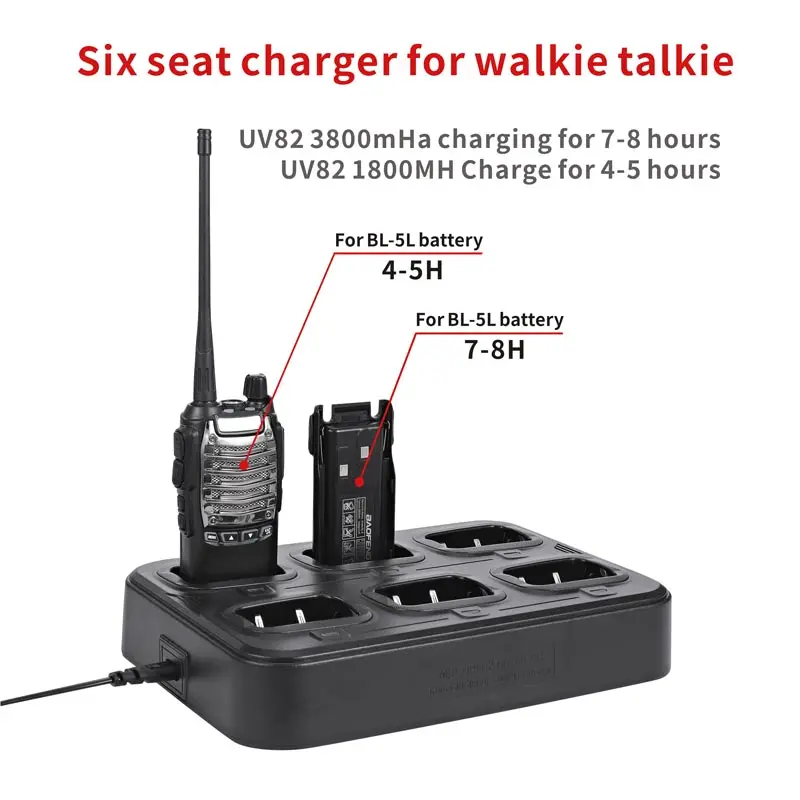 UV82 Walkie-talkie Battery, 6-Way Charger Two-Way Radio Stand Charger Desktop for Baofeng UV-82 UV-89 UV8D UV-8