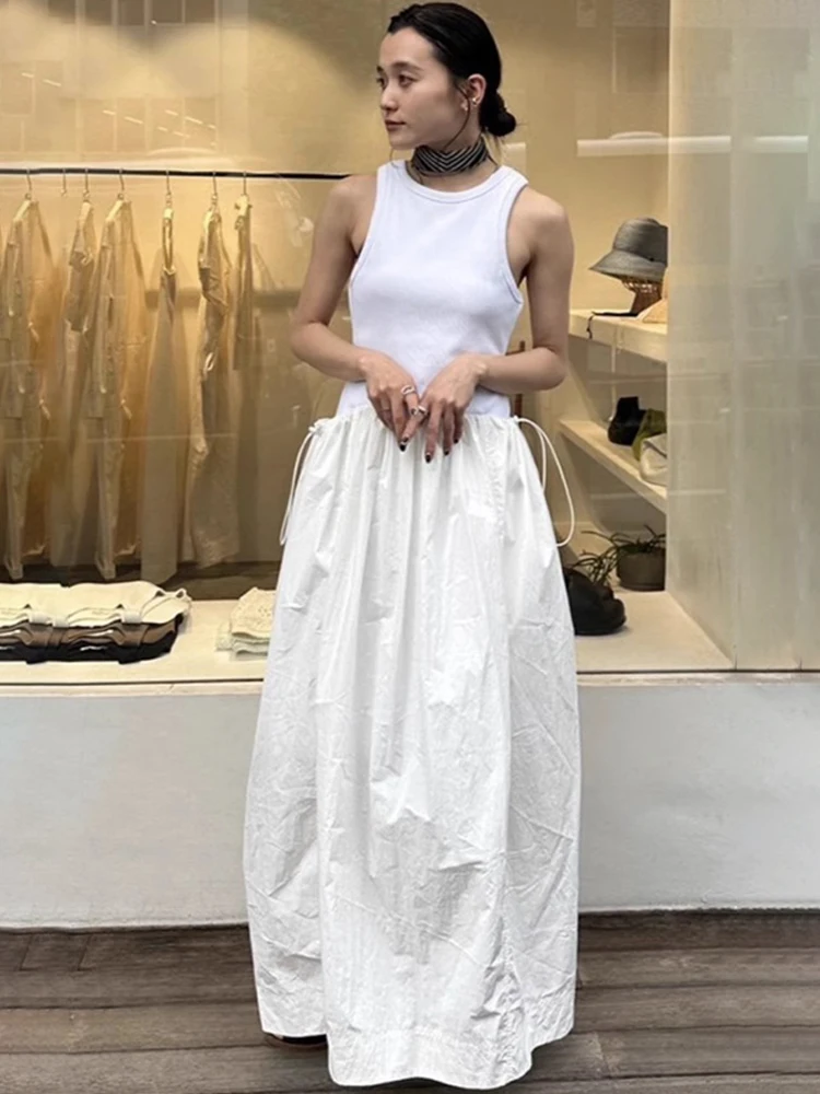 اليومية المرأة سليم صالح Svel سترة الدكتور عالية الخصر المرقعة تنورة طويلة ألف خط مزيج القطن الصيف وصول جديد