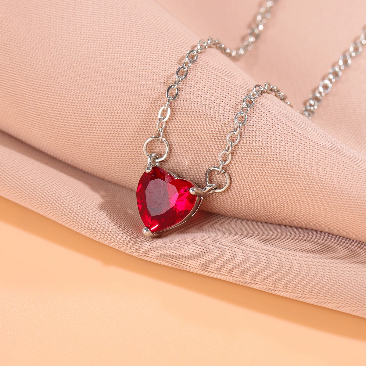 Red Peach Fashion Heart Love Crystal 925 Sterling Silver Clavicle Chain Pendant Necklaces view 6