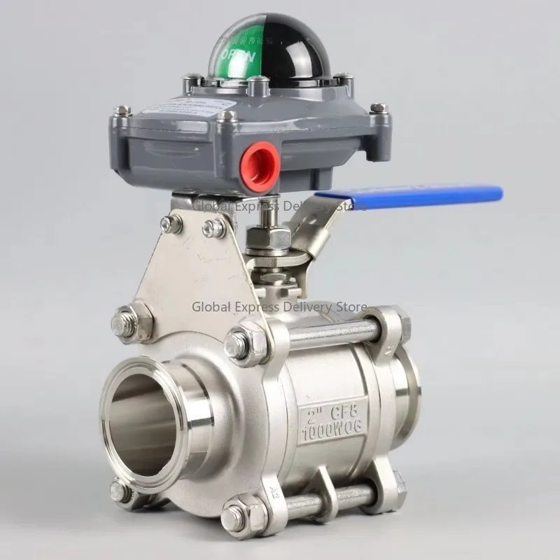 

Sanitary Stainless Steel 304 316L Manual Tri Clamp Three Piece Full Bore Ball Valve with Switch Box