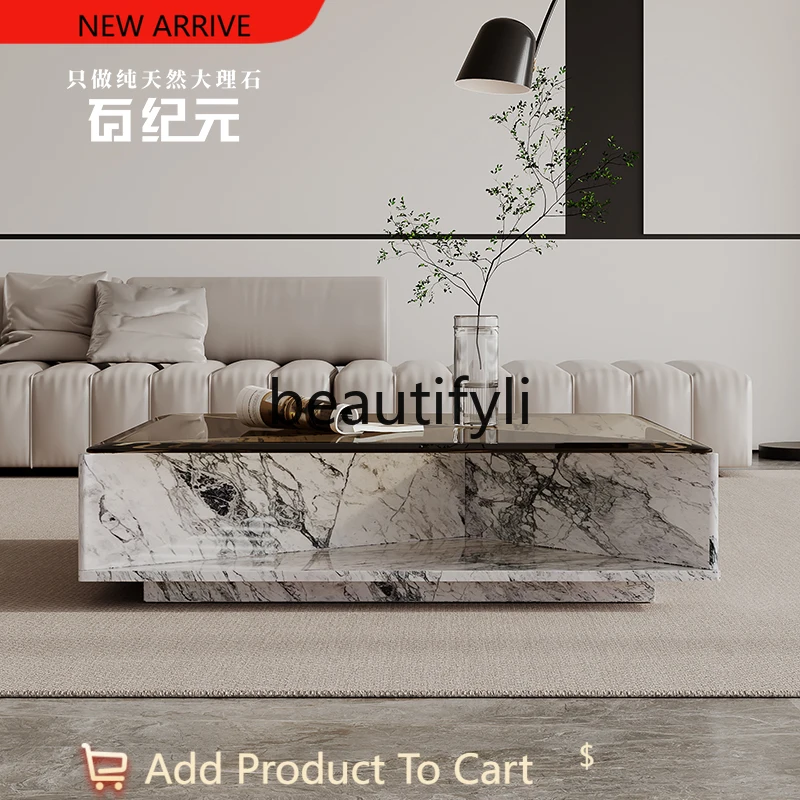 

Square Natural Marble Coffee Table Square Tempered Glass Home Floating Italian Minimalist Light Luxury G1218