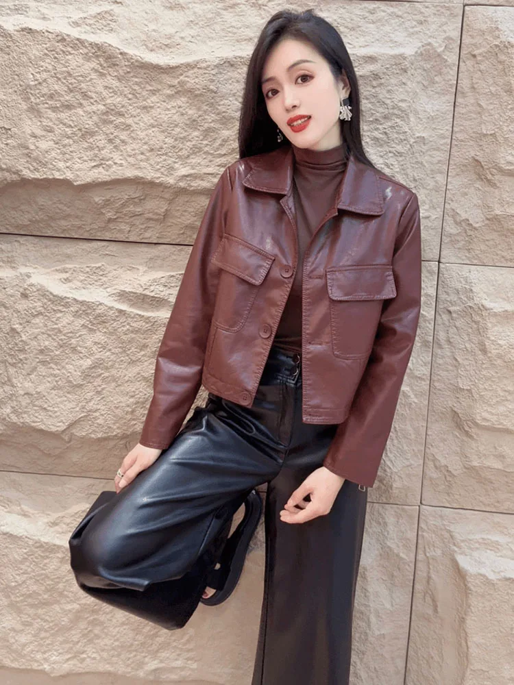 

Faionable Casual ort Jaet Women's Loose Slimming Top Autumn New Sle Motorcycle Clothes Button up Long Sve Ne