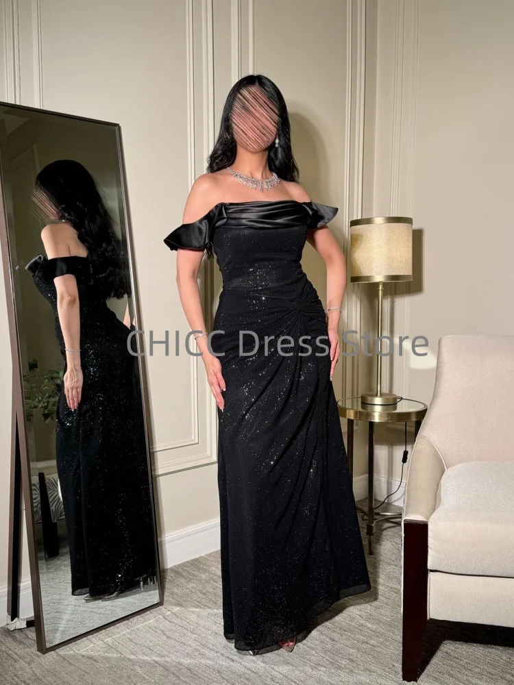 Abiti da sera lucidi con spalle scoperte Abiti da ballo senza maniche Abito da gala a sirena Abito da cerimonia formale nero personalizzato