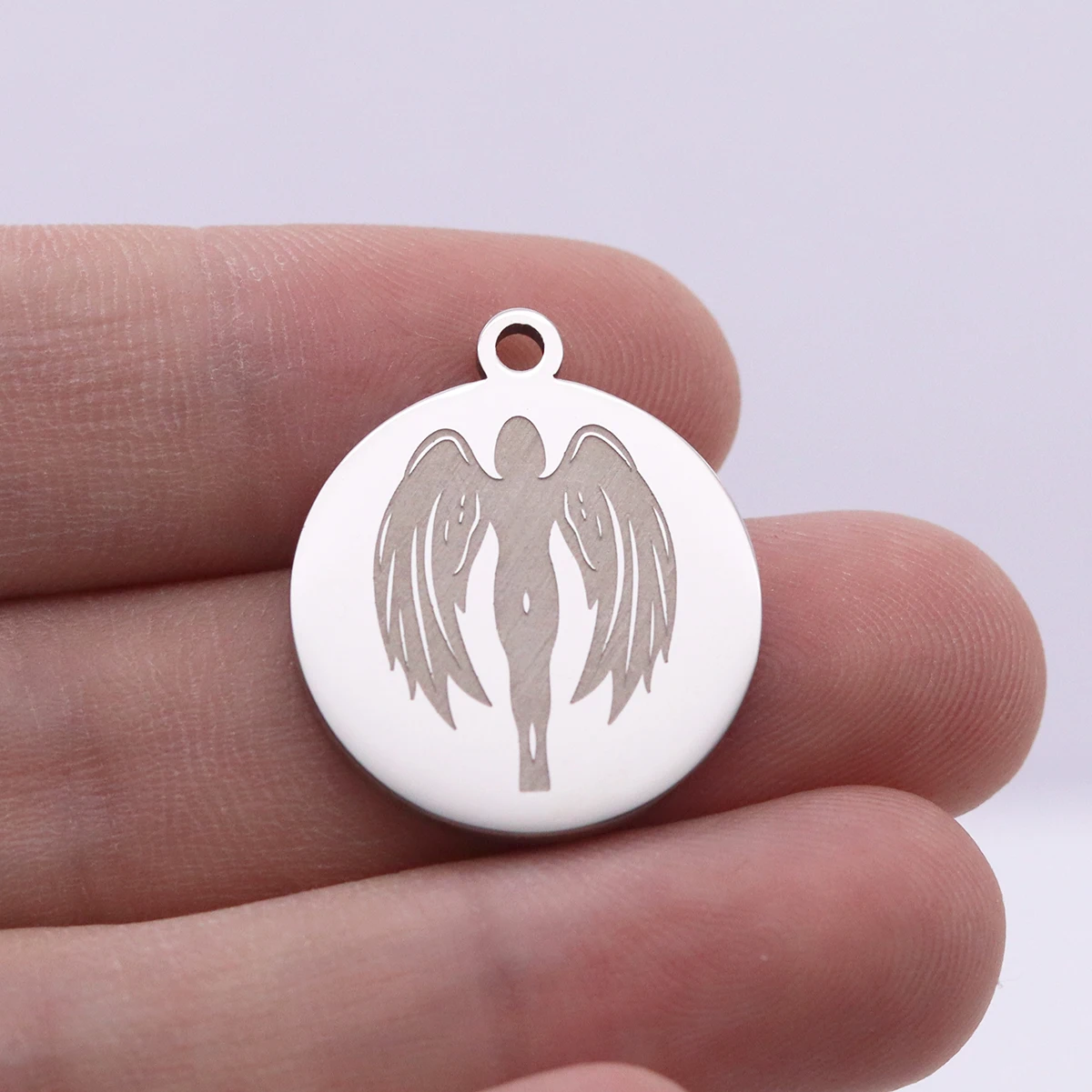 2pcs Guardian Angel Charms Stainless Steel Engraved Angel Round Pendant for DIY  Jewelry Making Necklace Earrings Wholesale view 3