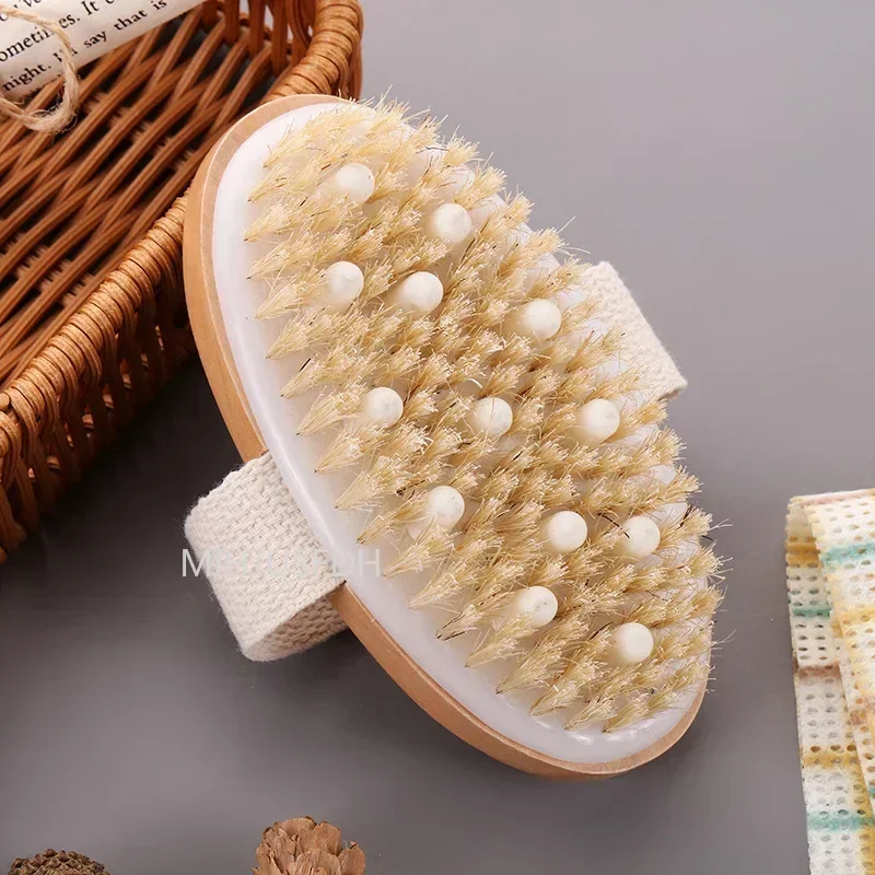 Brosse de massage pour peau sèche et Linge, poils naturels, dissolvant de peau à fréquence, anti-cellulite, expire le sang, outils de massage en surpoids, 2 en 1