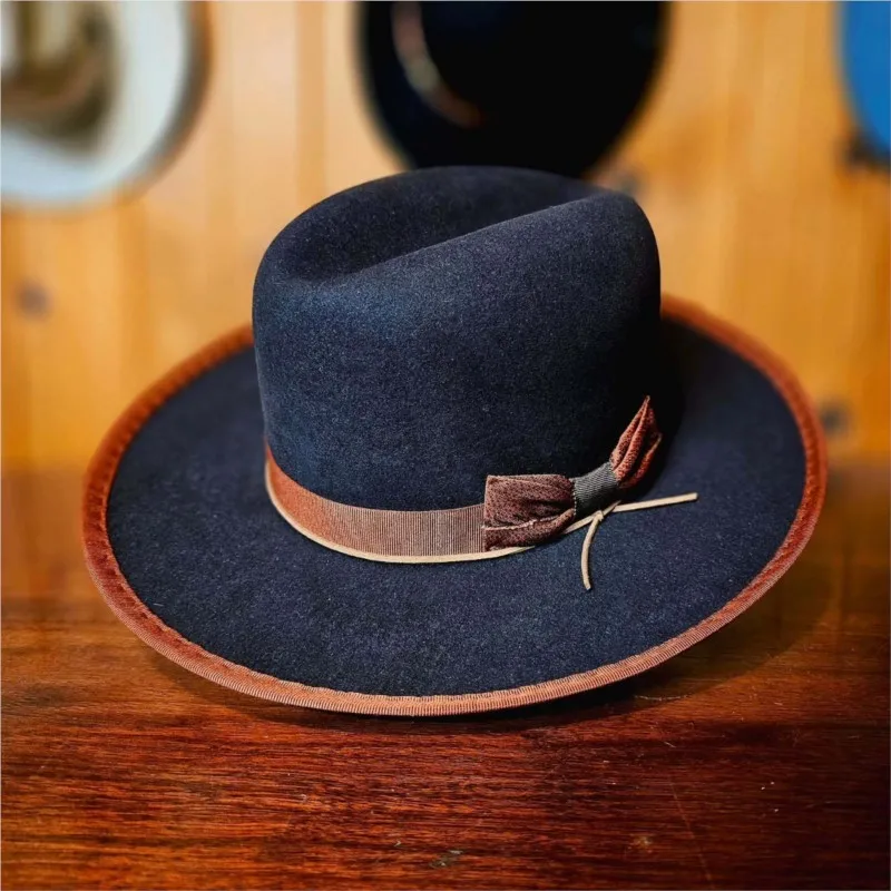 Pure felt top hat with orange hemmed knot decorative