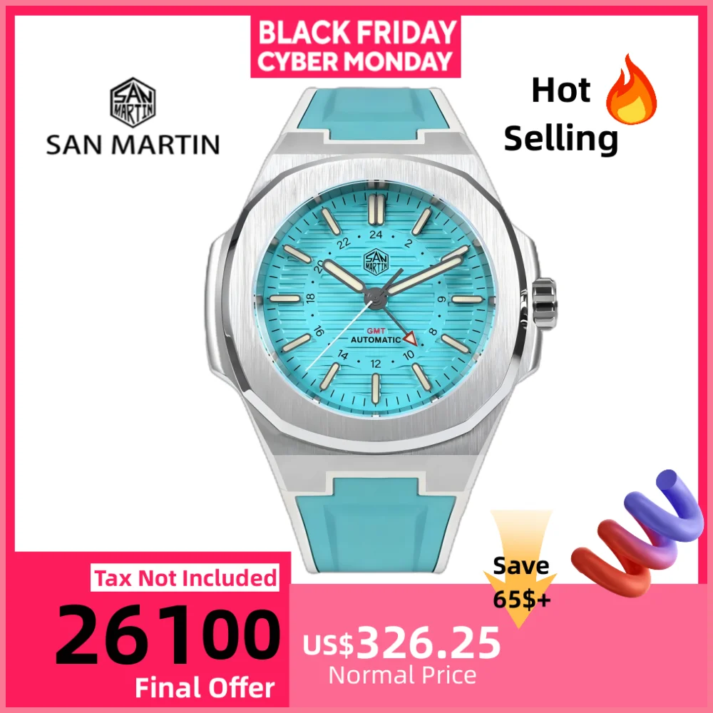 

Автоматические механические наручные часы San Martin 43 мм для мужчин GMT часы 6460 Роскошные 10 бар светящиеся мужские часы телефон SN0075C
