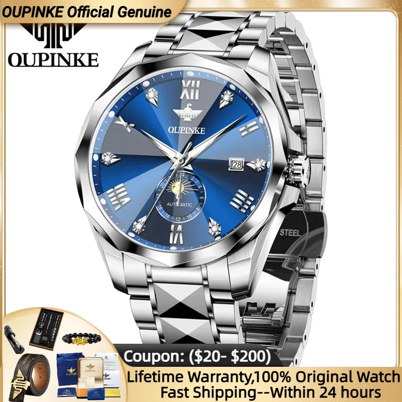 

OUPINKE 3312 Автоматические механические часы для мужчин с фазой Луны, оригинальные часы с автоматическим механизмом для деловых людей, новинка 2025 года