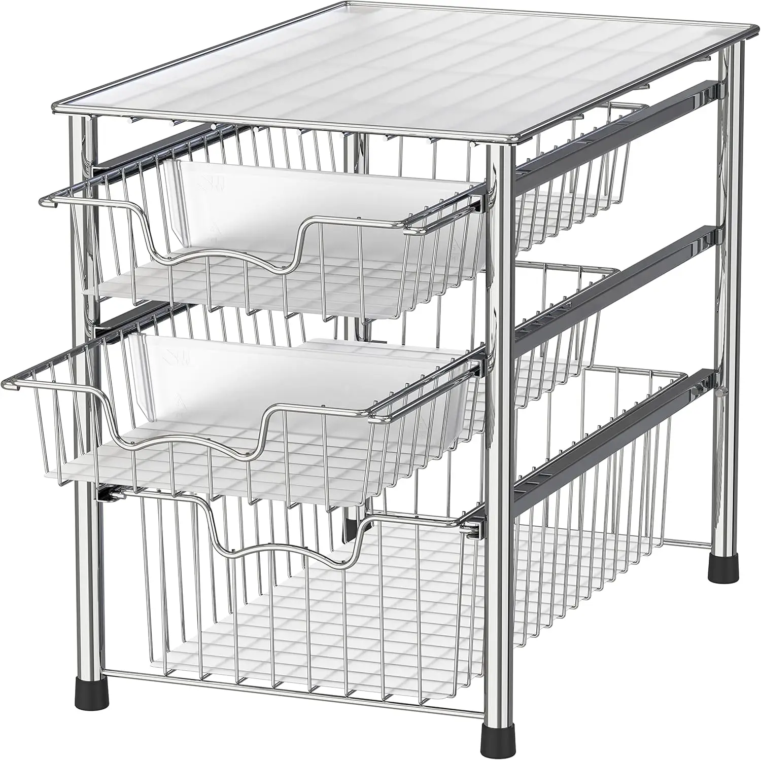 

Stackable 3 Tier Sliding Basket Organizer Drawer, Chrome