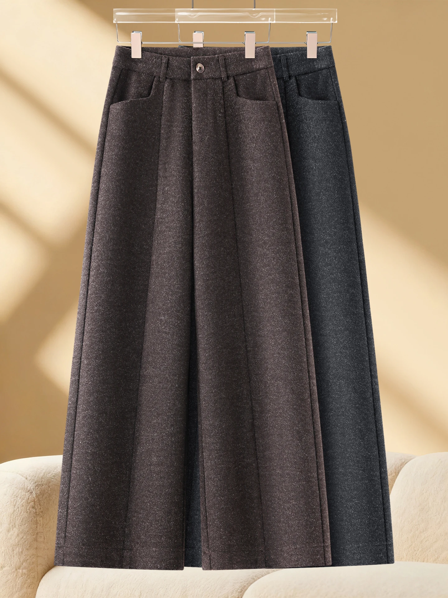 

Женские прямые брюки с высокой талией на флисовой подкладке из шерсти, осень-зима 2025, новый стиль, повседневные, стройнящие