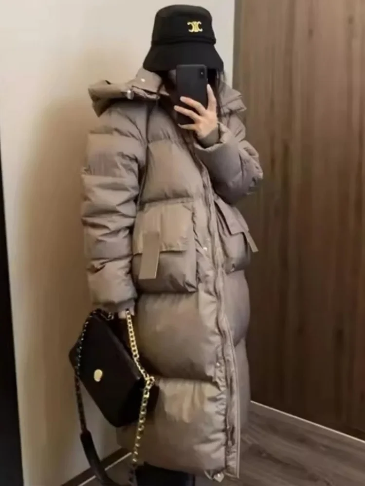 2025 New Fashion Women's Long Parkas Straight Warm Overcoat Winter Hooded Casual Down Cotton Loose Jacket Outwear Female
