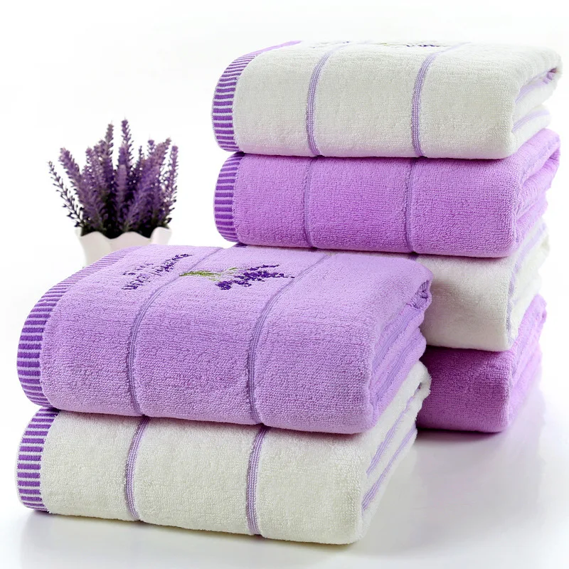 70*140cm 100% Cotton Bath Towel Set Absorbent Adult Bath TowelsSoft Friendly Lavender thickened bath towe For Bathroom Washcloth