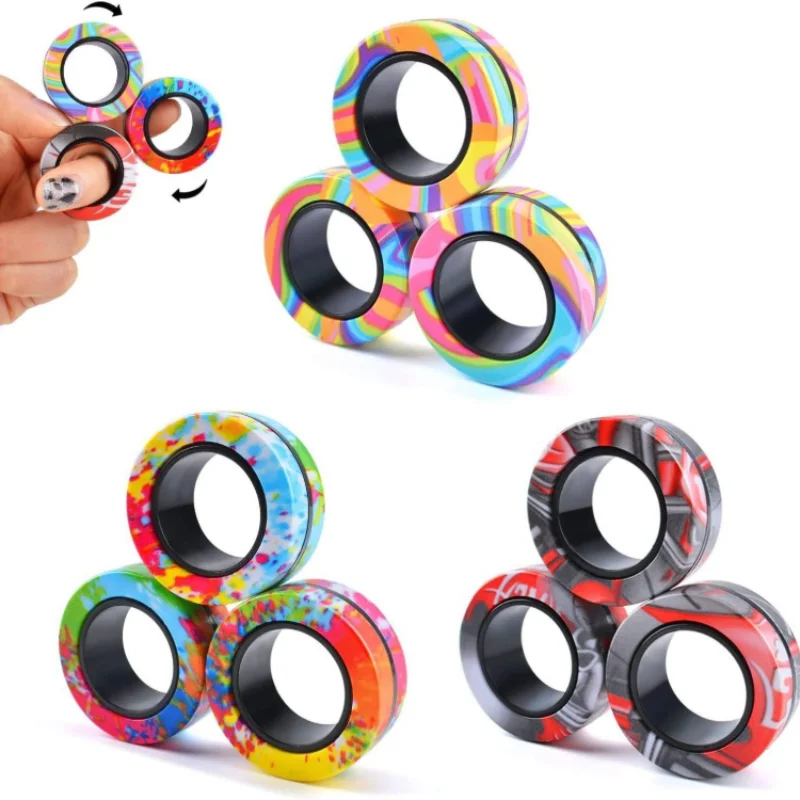 Magnetische Ringe Fidget Toy Set, Angst Magnetisches Fidget Toys Erwachsene Fidget Spinner Ringe zur Linderung, Weihnachtsstrumpffüller