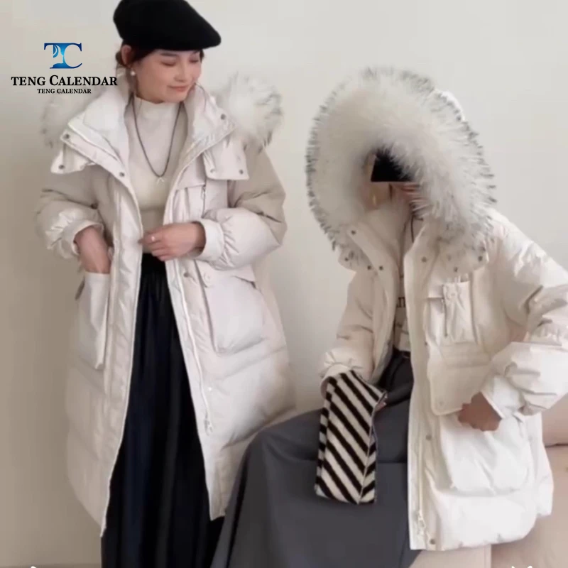 Fashionable Real Raccoon Big Fur Collar Down Jacket, Women's Short Waist Slimming Jacket, New for Winter 2025