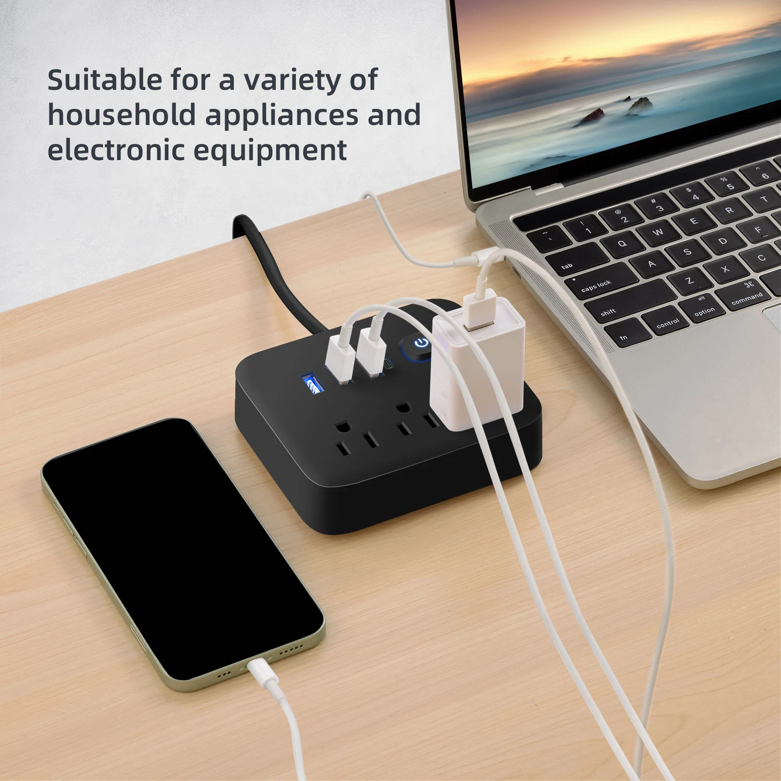 Power Strip US Plug AC Outlets Multitap Socket Extension Cord Electrical With USB Type C Fast Charging Network Filter Adapter