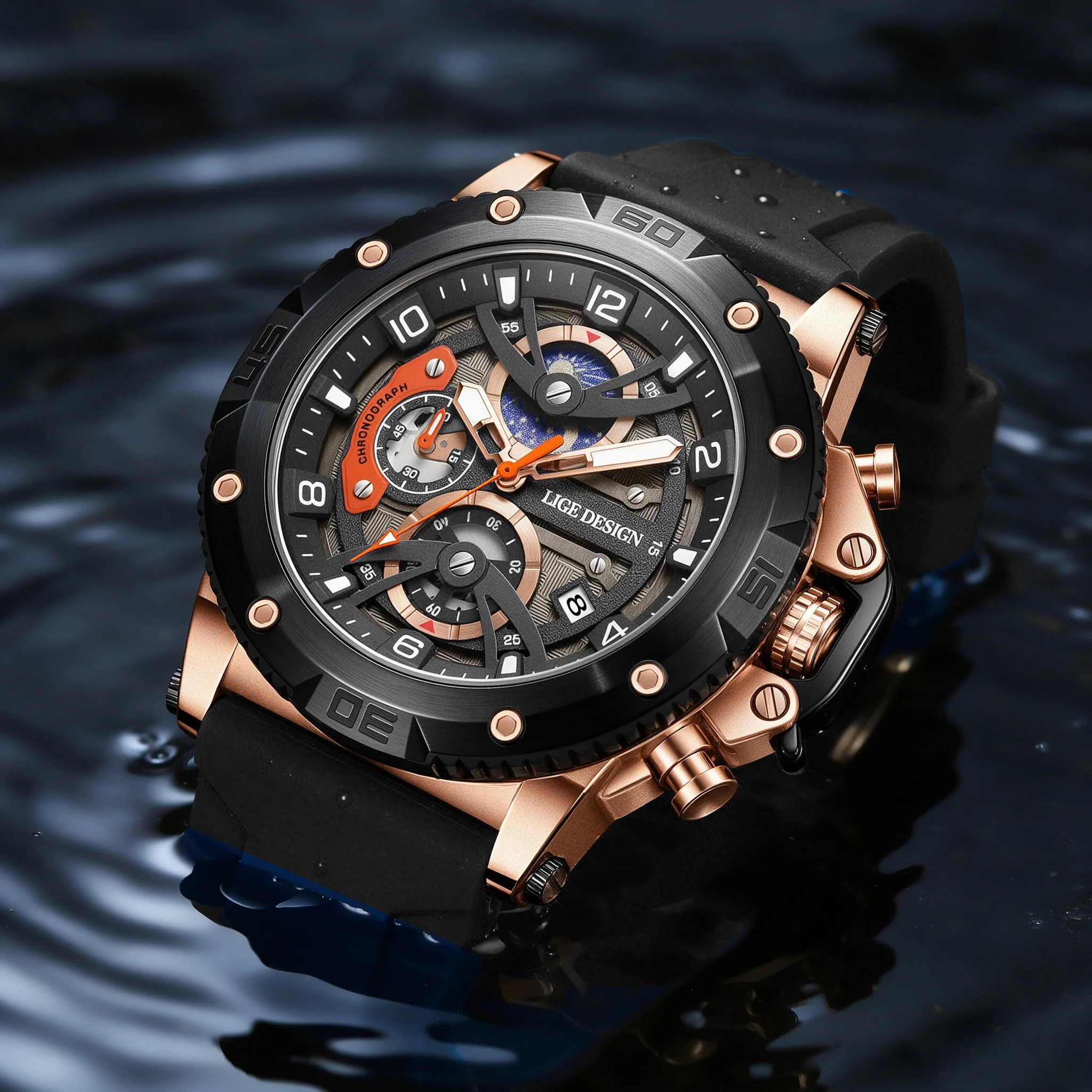 LIGE Sports Man Watch Top Brand Luxury Silicone Chronograph Big Dail Quartz Wristwatches Waterproof Luminous Watch for Men