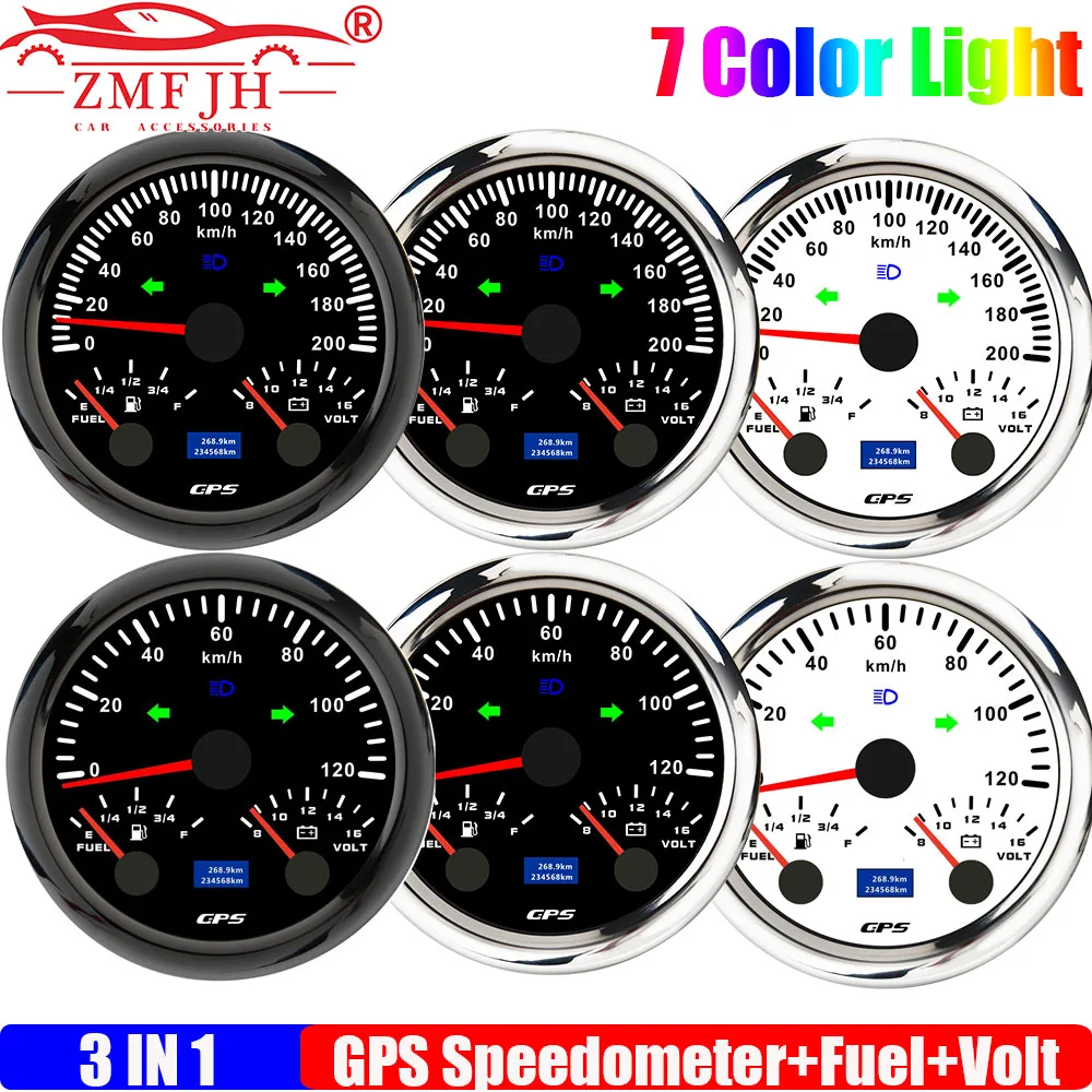 

ZMFJH 3IN1 Мультиметр 85 мм GPS Спидометр + Датчик уровня топлива + Напряжение с дальним светом поворота 120 кмч, 200 кмч для автомобиля, лодки