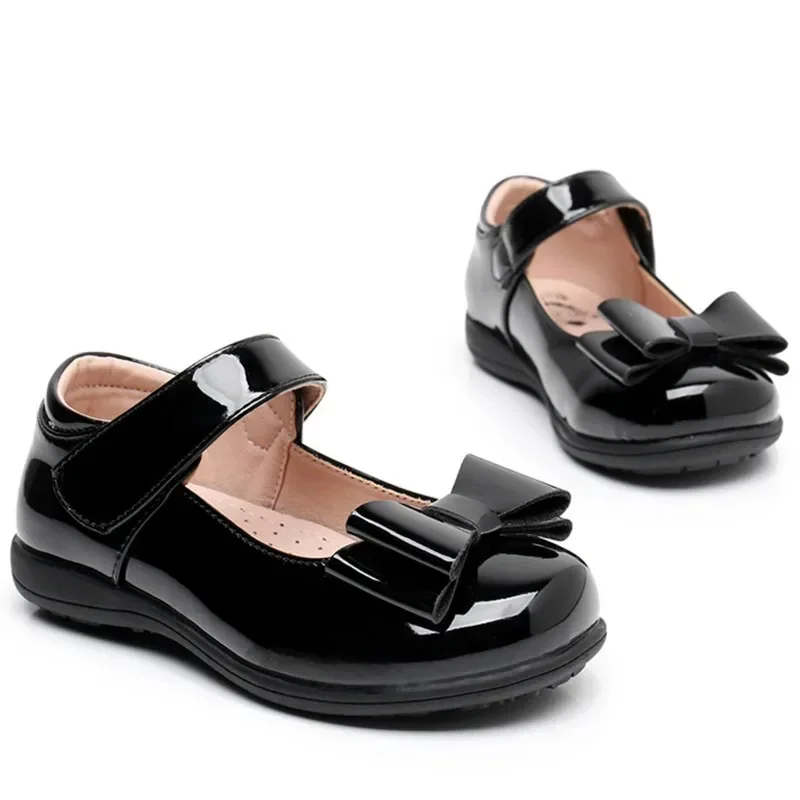 

Children Princess Student School Girls Black White Bows Leather Shoes Girls Etiquette Performance Small Leather Shoes Velcro