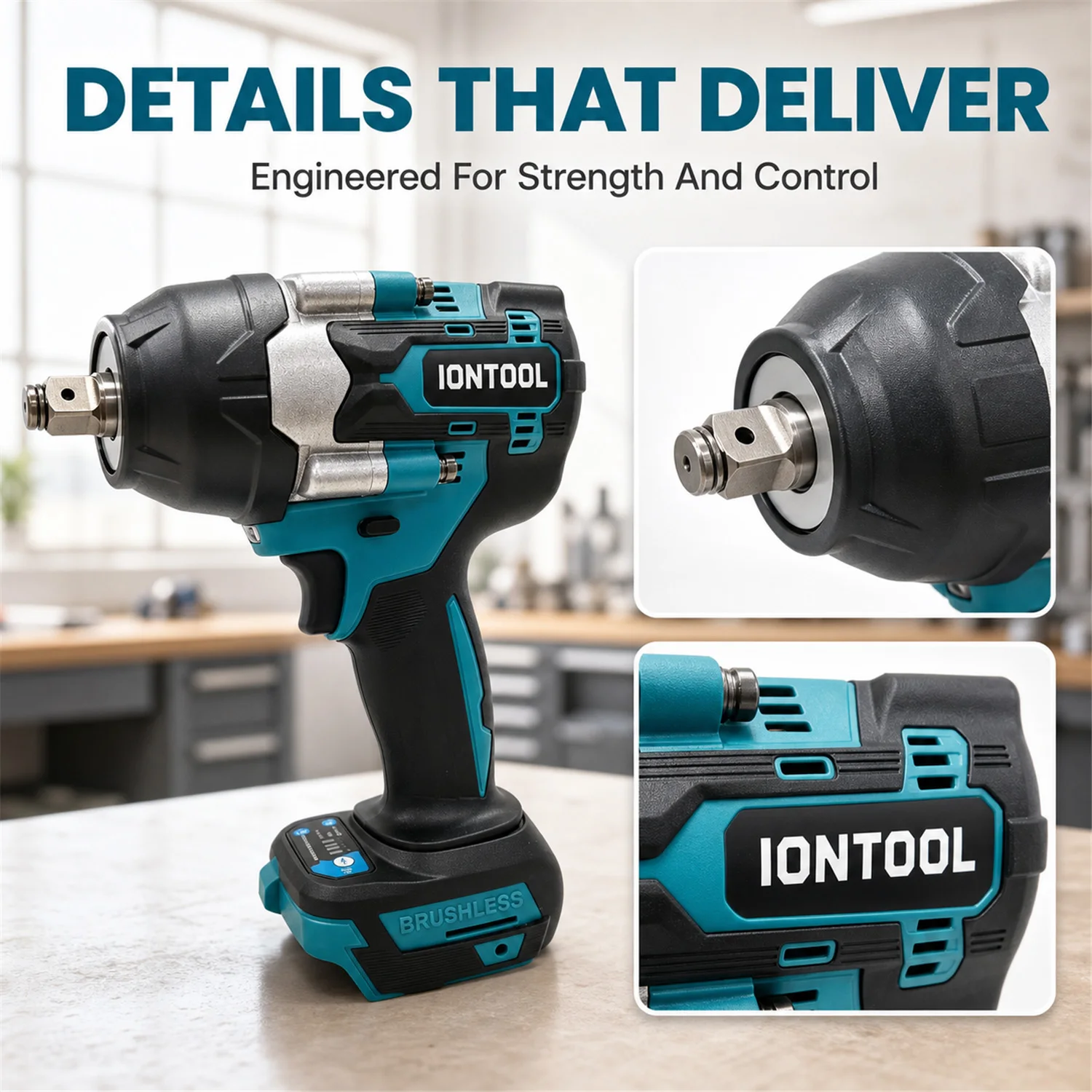 IONTOOL DTW700 Anti-slip Cordless Impact Wrench 1/2" Drive Nut Breaking For Garage Workshop Engineering Installation Power Tool - view 5