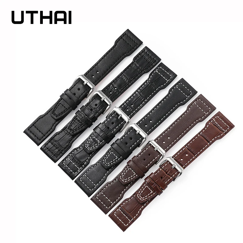 UTHAI Z91 watch strap Genuine Leather Straps 20mm 22mm Watch Accessories High Quality Brown black Colors men\'s Watchbands