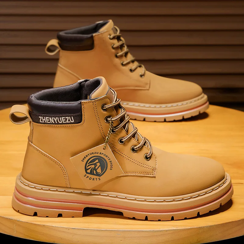 Men's High Top British Style Retro Sports Shoes Thick Soled Workwear Boots Outdoor Comfortable Breathable Men's Footwear