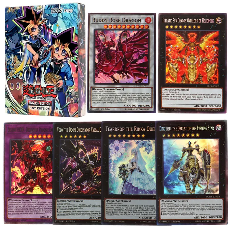 New English 100Pcs Flash Card Yugioh Deck Letter Holographic YU GI OH Master Duel Competitive Trading Board Game Collection Toy