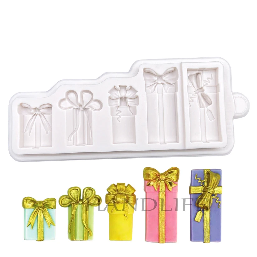 Christmas Present Box Gift Silicone Sugarcraft Mold Resin Tools Chocolate Cupcake Baking Fondant Cake Decorating Tools