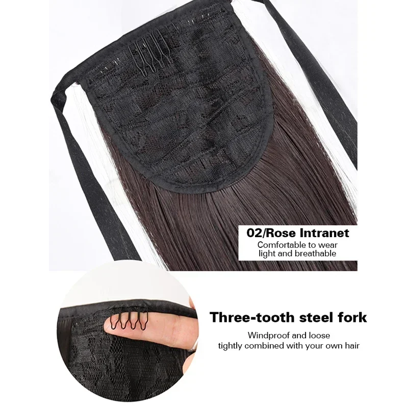 Synthetic Black Long Straight Ponytail Extensions Hair Clip Tie Fake Hair Heat Resistant Extra Long Straight Hair Ponytail XG