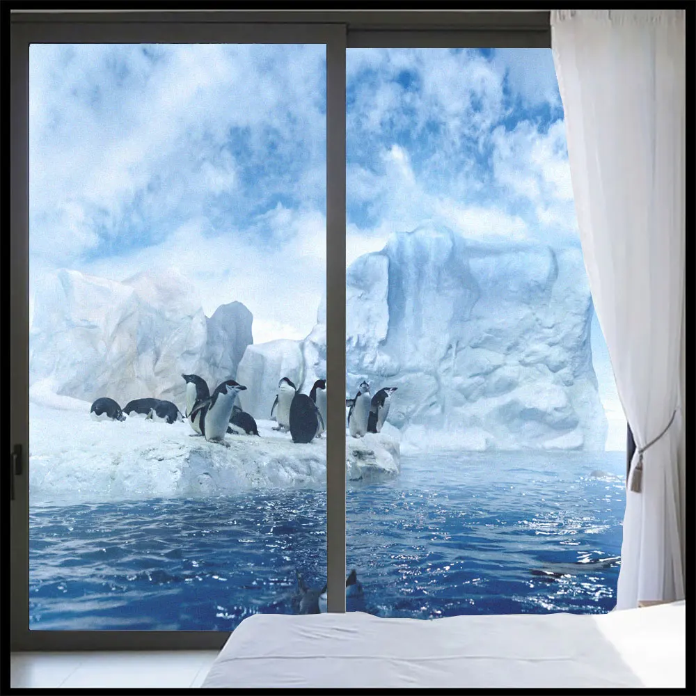 

Window Privacy Frosted Film PVC Anti UV Glass Window Stickers Glacier Penguin Pattern Glue-Free Electrostatic Glass Door Film