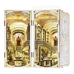 Book Nook Kit, DIY Miniature Dollhouse Booknook Kit, 3D Wooden Puzzle Bookend Bookshelf Insert Decor with LED Light for Teens an