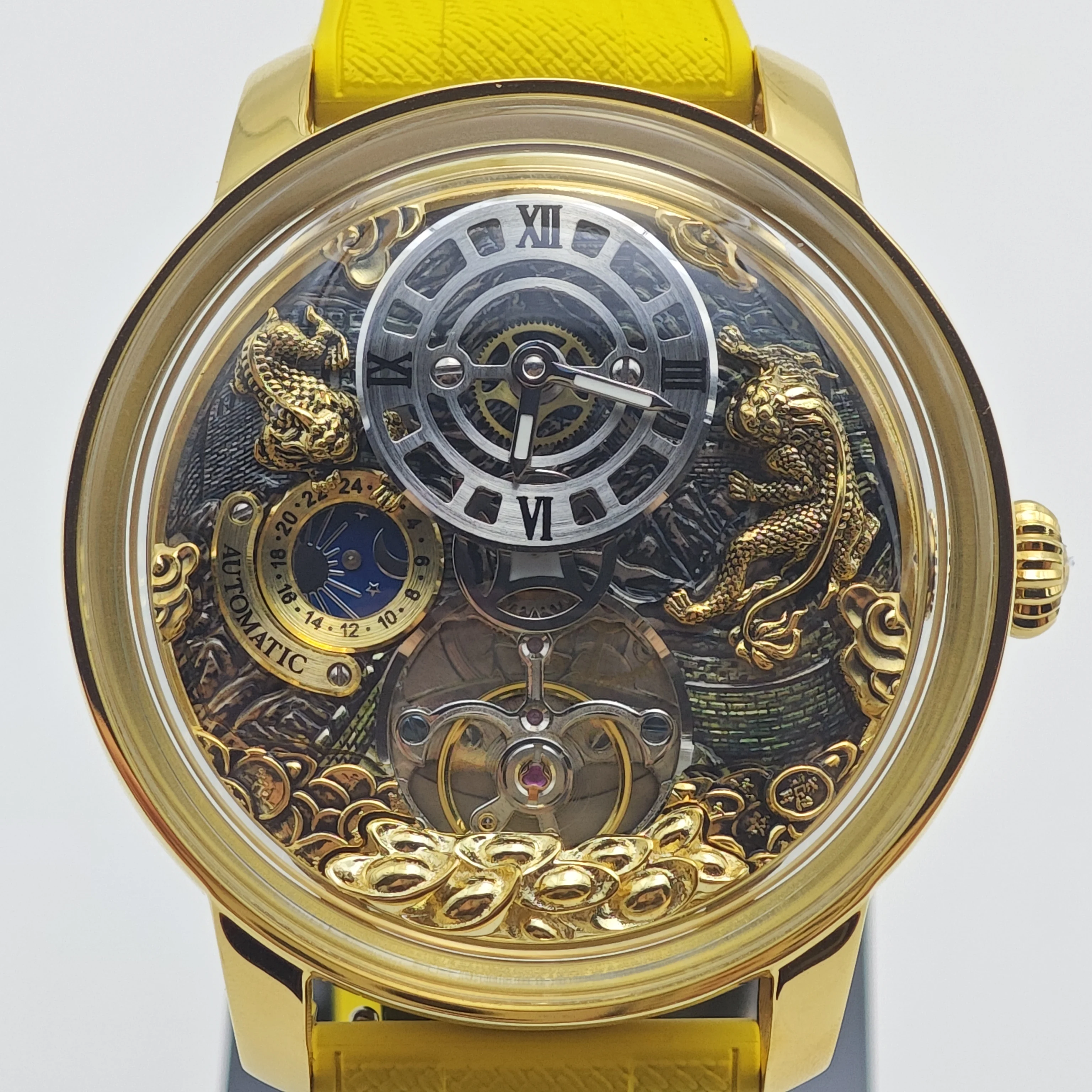 

ROKATIE Mechanical Wristwatches PI Xiu Chinese Fairy Stainless Steel 316L Unique Automatic Watch 5ATM Skeleton Rubber Band Watch