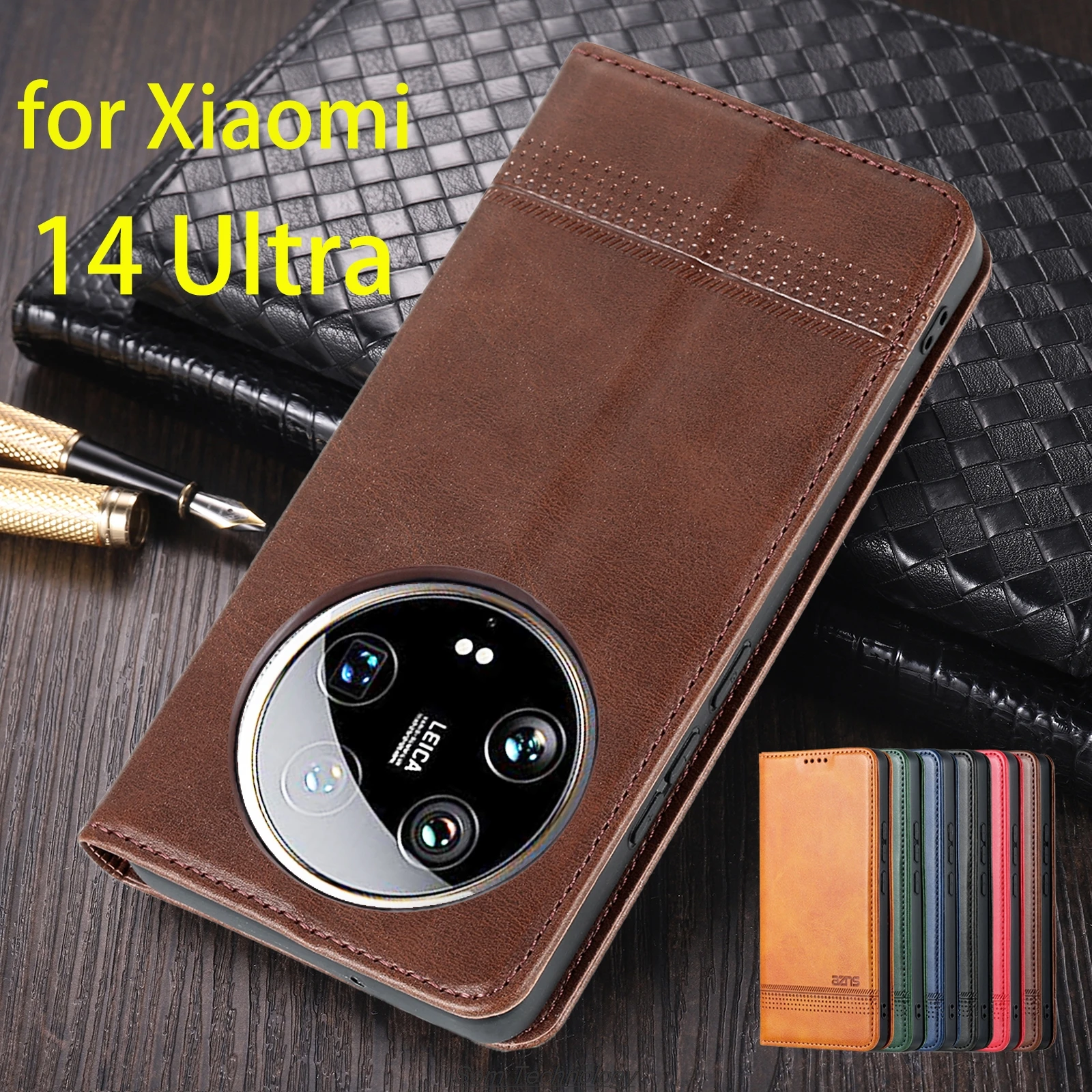 Deluxe Magnetic Adsorption Leather Fitted Case for Xiaomi 14 Ultra 14U Flip Cover Protective Case Capa Fundas Coque