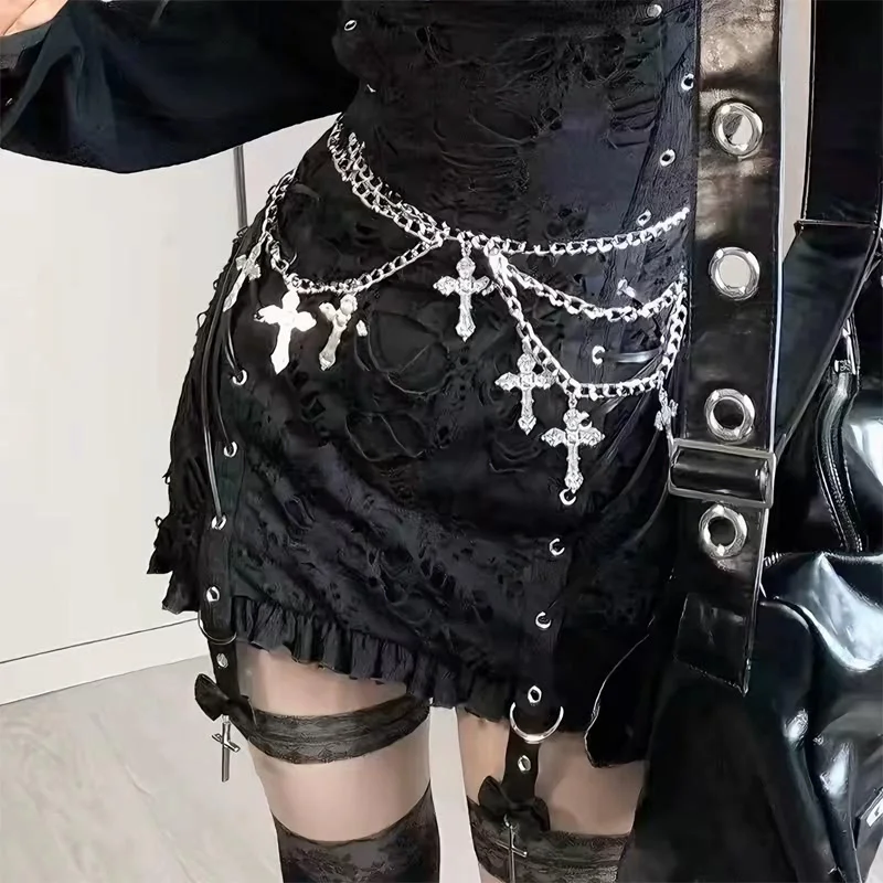 Vintage-Inspired Multi-Layer Metal Waist Chain With Hollow Cross Pendant - Sexy Body Accessory For Women Necklaces For Women
