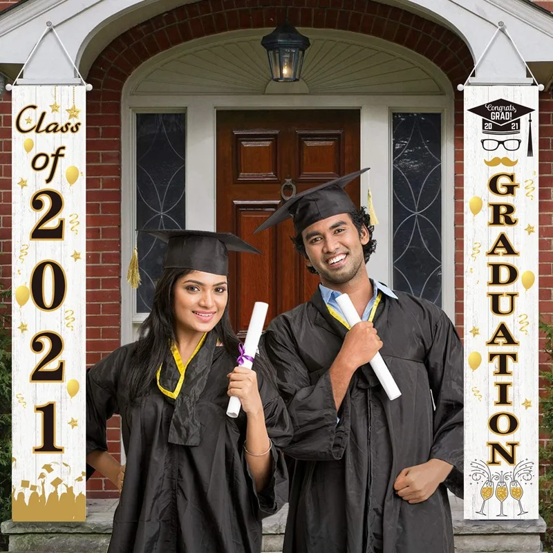 Graduation Decorations - Class Of 2021 & Congrats Graduation Porch Sign Banners Graduation Party Supplies
