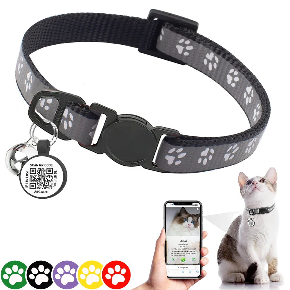 

Cat Collar with QR Code Name Tag, Puppy Cat Accessories Reflective Kitten Collars with Bell, Cat ID Tag, Safety Quick Release