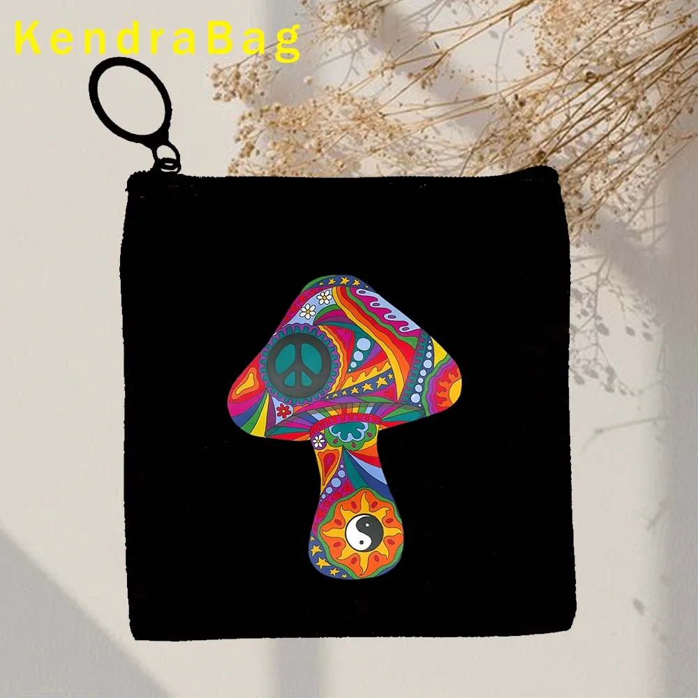 Celestial mosaik matahari bulan Psychedelic Trippy ajaib jamur taman Buddha kunci dompet koin Eco tas kanvas dompet ritsleting hadiah