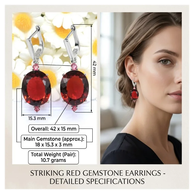 42x15mm Hot Selling Big Gemstone Aquamarine Smokey Topaz Violet Tanzanite CZ Tourmaline Women Silver Plated Earrings