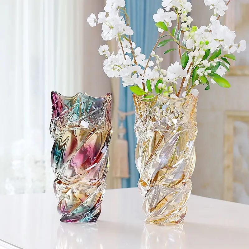 

European luxury crystal glass vase ornaments living room flower arrangement rich bamboo hydroponic glass creative Nordic