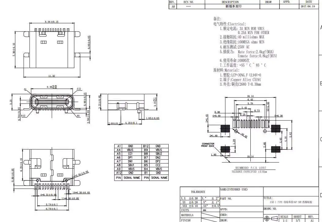 2 Stück Typ-C Buchse Direktstecker SMD USB 3.1 Anschluss 6/16/24P Hochleistungs-Übertragungsschnittstelle Schnellladeanschluss – Detail 11