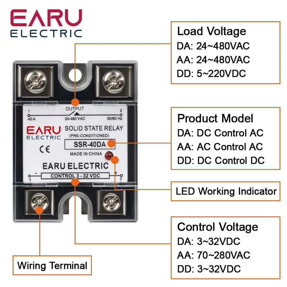 SSR-25DA SSR-40DA SSR-40AA SSR-40DD SSR 10A 25A 40A 60A 80A 100A DD DA AA modulo relè a stato solido per controllo della temperatura PID