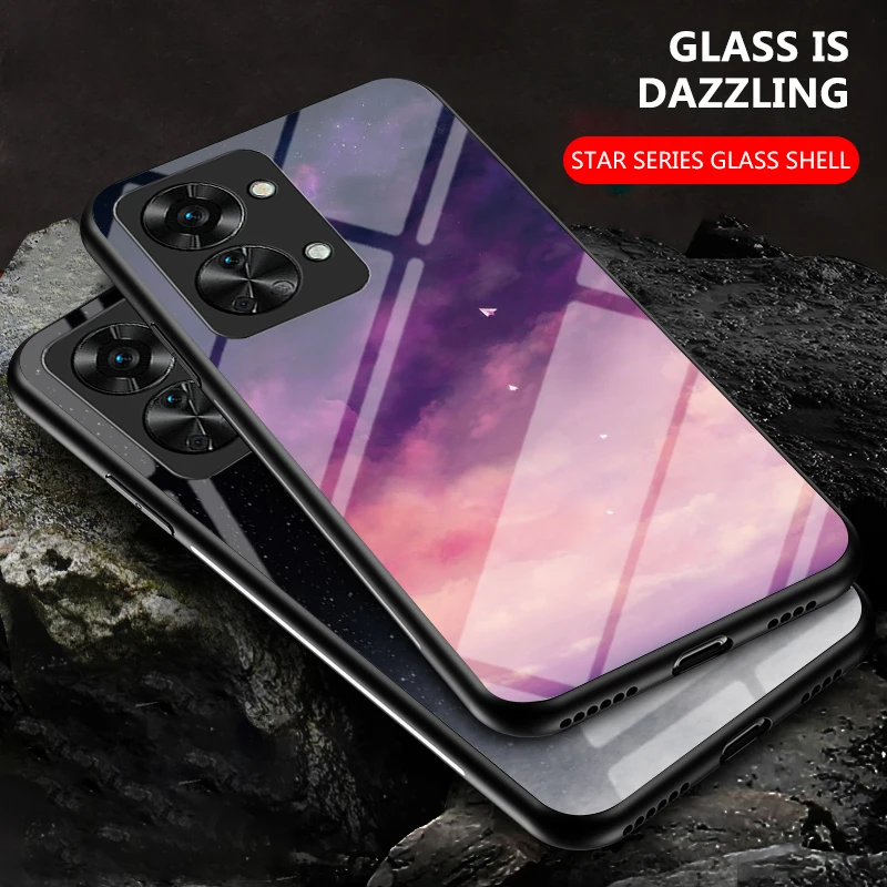 Oneplus Nord 2T CPH2399 Case Starry Grain Tempered Glass Hard Phone Cover Shockproof Case for Oneplus Nord 2T Nord2T 5G CPH2399