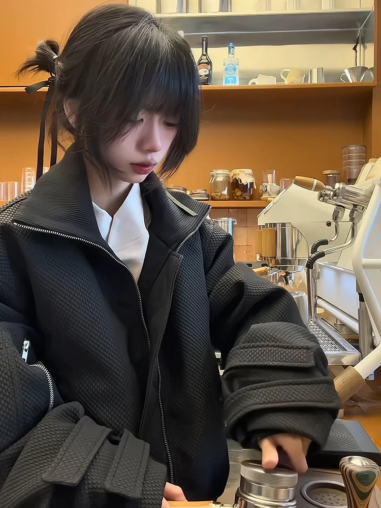 

Trendy American Workwear Cotton Jaet Men's Winter ort Sve Belted Knife Honeycomb Jaet Outerwear for Teens