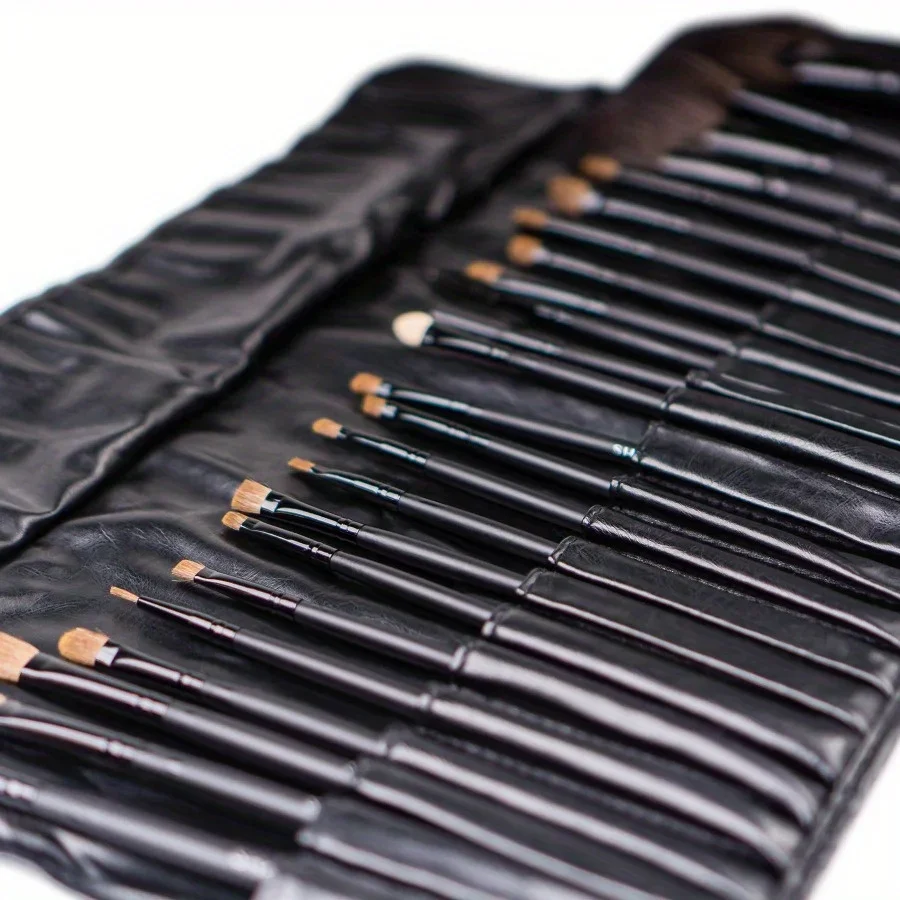 다재다능한 24피스 메이크업 브러쉬 세트에는 합성 강모 브러쉬 1세트와 여행용 파우치가 포함되어 있습니다. 메이크업 브러쉬 세트